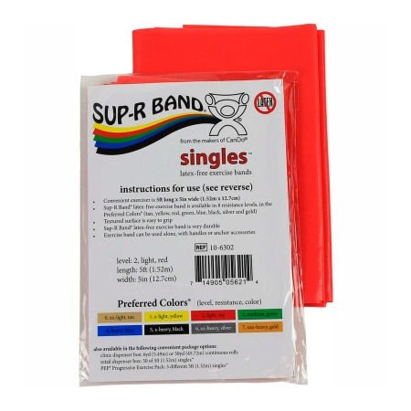 Fabrication Enterprises Sup-R Band Latex Free Exercise Band, 5' Strip, Red, 1/PK 1608072